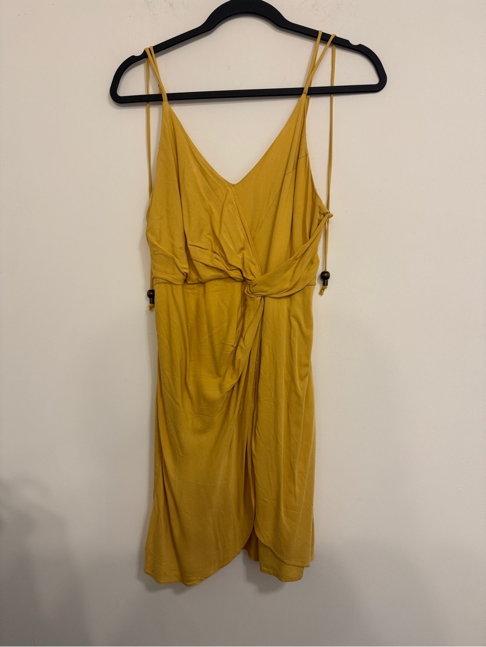 Love Riche Mustard Yellow Wrap-Style Mini Dress